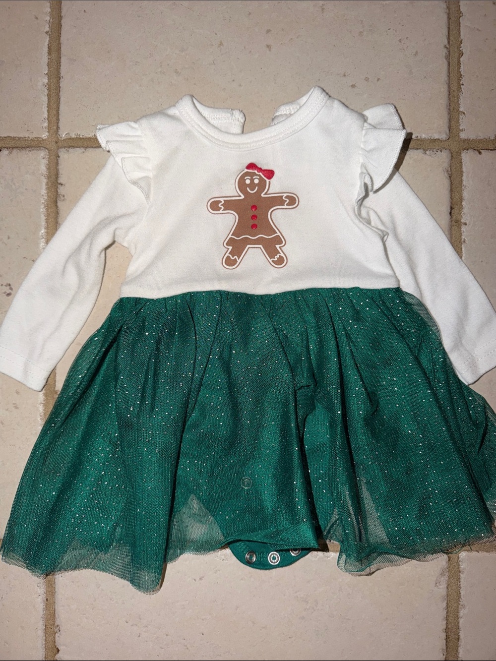 Lila & Jack baby girl holiday dress Gingerbread Girl Infant Tulle green silver